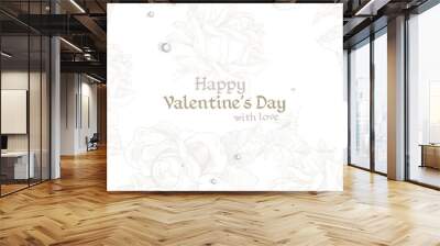 Happy Valentine`s day retro banner with sketch roses Wall mural